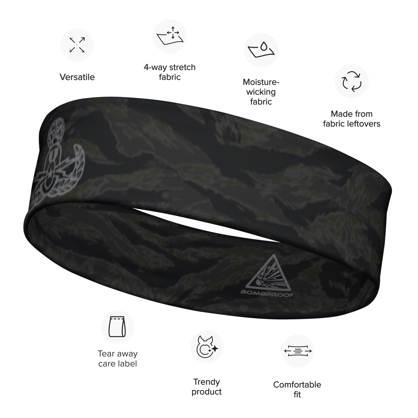 EOD Badge Headband- BLACKOUT Tiger Stripe