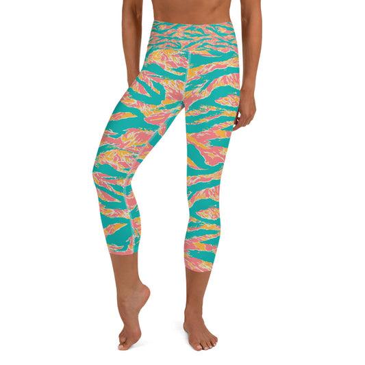 Yoga Capri Leggings - Pastel Tiger Stripe